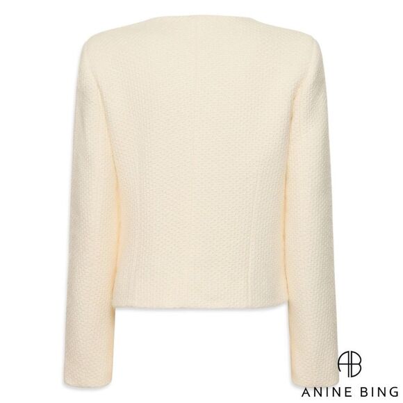 Anine Bing **NWT** Anitta V Neck Woven Jacket in Ivory / White / Cream - Picture 9 of 16